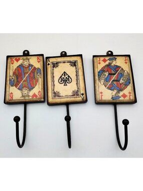 Playing Card Wall Hooks Set Poker Decor King Ace Jack Man Cave Coat Rack
